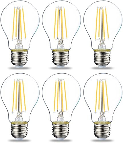 Amazon Basics Warmweiß LED-Leuchtmittel, Edison-Sockel E27, 7 W (entspricht 60-W-Glühbirne), nicht dimmbar, klares Filament, 6er-Pack