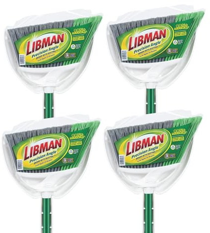 Libman Commercial 206 Precision Angle Broom with Dust Pan, Steel Handle, 11 Wide, Green and White (Pack of 4)