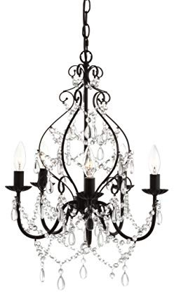 JONATHAN Y 17 Black 5-Light Crystal and Metal Chandelier, Traditional Cascading Beads, Adjustable Chain for Dining Room Entryway, UL Listed, LED Bulbs Included JYL9016A