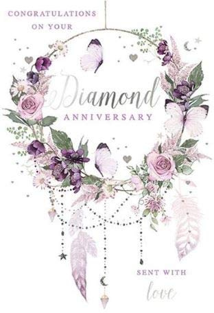 Nigel Quiney NQ-HS506 Glückwunschkarte zur Diamantenhochzeit aus der Pizazz-Reihe mit Dusky Flower Kranz mit einer atemberaubenden Silberfolien-Oberfläche