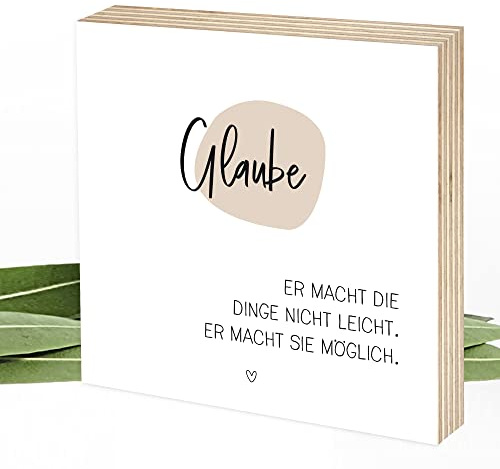 Wunderpixel® Holzbild Glaube Macht Dinge möglich - Bibel-Spruch - 15x15x2cm zum Hinstellen/Aufhängen, echter Fotodruck auf Holz - Wand-Bild Aufsteller - christliche Geschenk-Idee