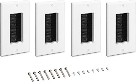 kwmobile Placca Passa-Cavi - 4x Coperture Spazzola Passaggio Fili Elettrici - Cornice Copertura per Fori Pareti e Scrivania - Passa-Cavo Bianco/Nero