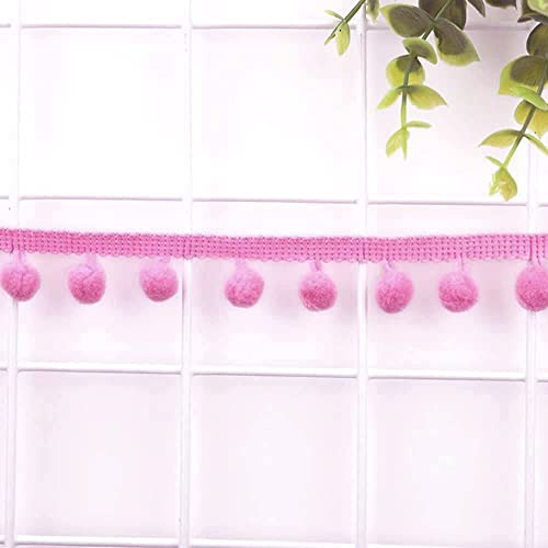 Duories 5 Yards 12mm Pompons Borte zum Basteln,Dekoband Mit Bommeln Bälle Pom Poms Fransenborte Zierband Dekoborte Nähzubehör für DIY Basteln Apparel Kleidung,Kostüme,Nähen,Dekoration,Dunkelpink