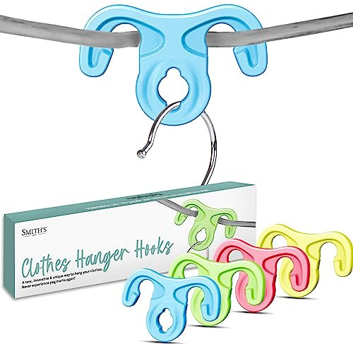Washing Line Hanging Hooks by Smith’s® | 24 Pack | Clothes Hook Windproof Pegs | Perfect for Clothesline, Rotary Washing Line, Coat Hangers & Drying Rack | Reduces Need to Iron Clothes