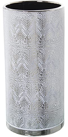 DRW Runder Schirmständer aus Keramik in Weiß und Silber, 22 x 46 cm