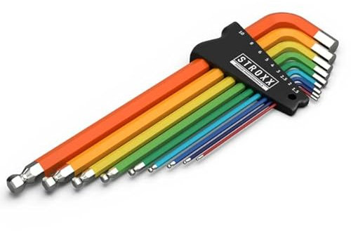 STROXX® Innensechskantschlüssel-Set 9tlg. |farbig/ColorGrip| 1,5-10mm | Winkelschraubendreher | Innensechskant | mit Kugelkopf | Made in Germany