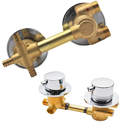 Robinets De Douche Mitigeur Thermostatique Robinets De Douche,Laiton Douche Robinet Cabine aves Cartouche Céramique,Mitigeur Cabine De Douche Entraxe 10cm,G1/2,Argent (intubation, 3 voies)