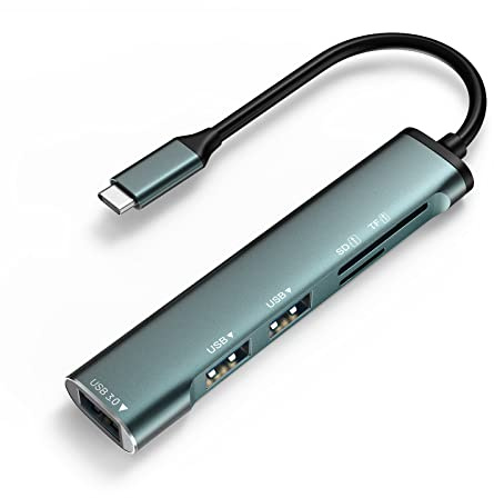 HORJOR Hub USB C 5-in-1, MacBook USB multiporta Adattatore per Veloce Trasferimento dei Dati & Ricarica, 3 Porte Dati USB-A, 1 SD/ 1 TF