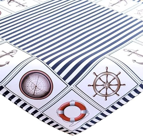 Tischdecke Mitteldecke Tischläufer Kissenhülle erfrischendes maritimes Druckdesign blau Weisse Streifen Pflegeleichte Qualität. (85 x 85 cm)