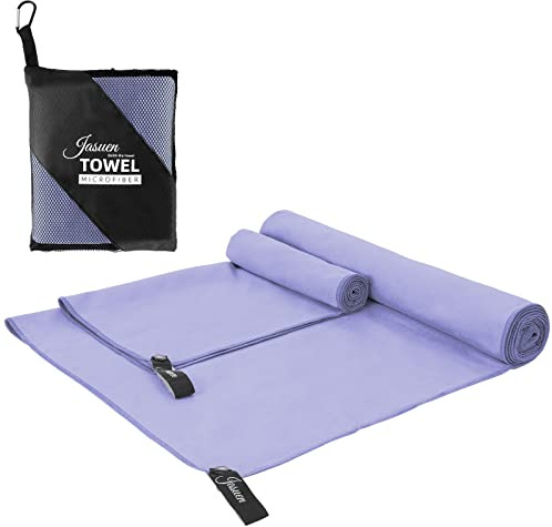 JASUEN Mikrofiberhandduk set 180 x 80 cm + 80 x 40 cm mikrofiberhanddukar för sporthandduk resehandduk utomhus handduk strandhandduk 2 stycken (180 x 80 cm + 80 x 40 cm, lila)