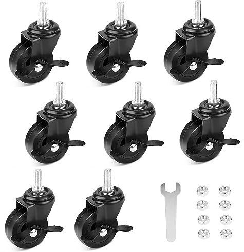 DBREAKS 8 Pezzi Ruote Girevoli Ø50mm da Trasporto per Mobile, M8 Piroettanti Con Freni, Stelo (Nero)