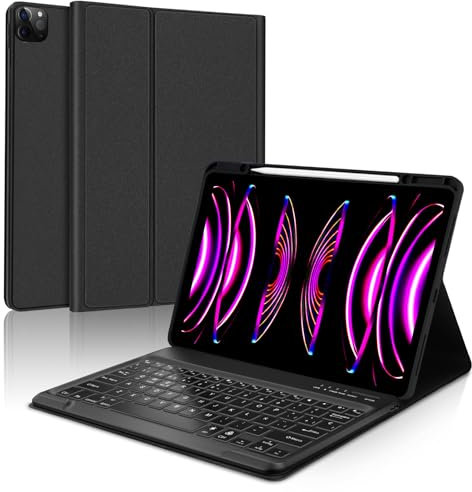 IVEOPPE Teclado Español para iPad Pro 12.9, Funda Teclado Bluetooth Desmontable Compatible con 3/4/5/6 Gen, 12,9, Negro