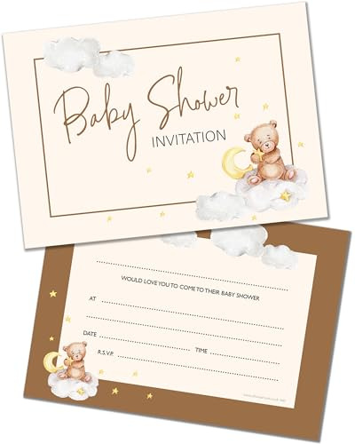 Olivia Samuel 20 invitaciones para fiesta de baby shower, diseño de oso de peluche, listas para escribir con sobres, diseñadas e impresas en el Reino Unido