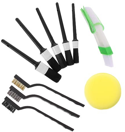 Vaguelly 11-teiliges Detailbürsten-Set Schweinehaar Auto-Rad-reifenbürsten-Set Autobürste Edelstahl-Conditioner-bürste Schwamm-wachs- Bequemer Griff Zufällige Farbe