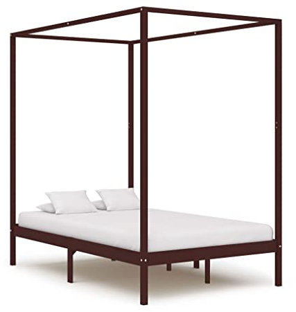 Annlera Himmelbett-Gestell Dunkelbraun Massivholz Kiefer 120x200 cm Bettgestell Bed Frame Bettrahmen Holzbett