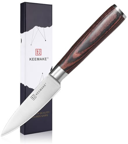 KEEMAKE Sharp Paring Knife - Fruit Knife 3.5 inch with German High Carbon Stainless Steel 1.4116 Small Kitchen Knife with Pakkawood Handle Utility Knives