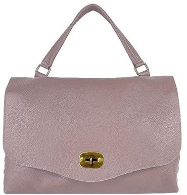 FrasiBags Borsa Postina in Pelle, Borsa a Spalla con Borchie Laterali, Borsa Donna con Patta, Borsa in Pelle Donna Made in Italy (Rosa Cipria)