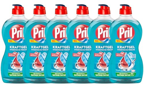PRIL Kraft Gel Hygienische Frische (6x 450 ml), Handgeschirrspülmittel mit höchster Fettlösekraft, für sauberes Geschirr auch in kaltem Wasser, entfernt schlechte Gerüche