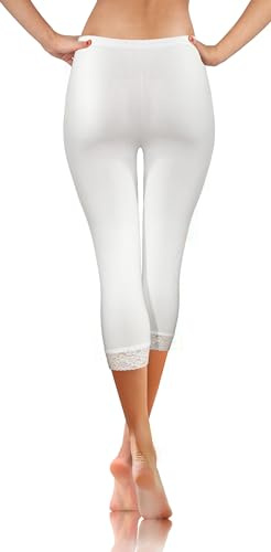 sesto senso Capri Spets Leggings för Kvinnor 7/8 Bomull, Vit, L