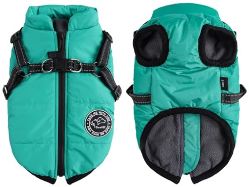 Savlot Winter Dog Coat with Harness | Waterproof, Windproof & Reflective Jacket with Easy Zipper & Fleece Lining for All Dog Sizes