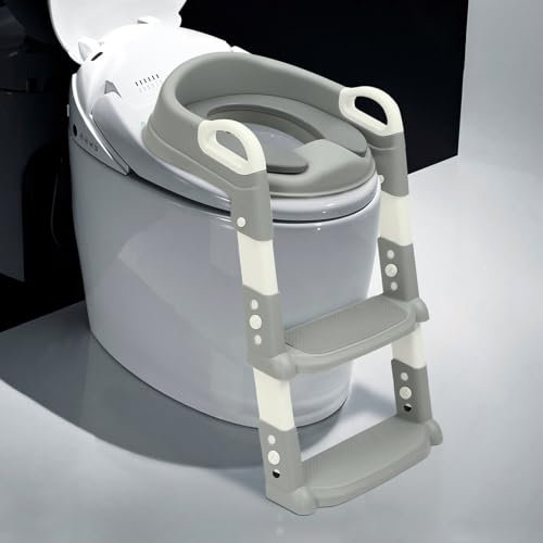 chennnls Töpfchen Toilettensitz Baby mit Treppe, Toilettentrainer Faltbar Leiter Lerntöpfchen, Baby Wc-Sitz mit PU Gepolstert Kissen und Griffen Töpfchen (Rosa)