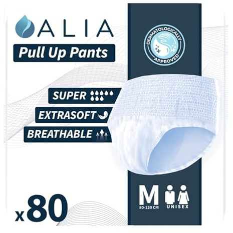 80 x ALIA Super MEDIUM | Adult Incontinence Pull Up Pants | Men & Women Disposable Adults Pants | High Absorbency Unisex Adult Diapers | Breathable & Fast Absorption Odour Control | 8 Packs of 10