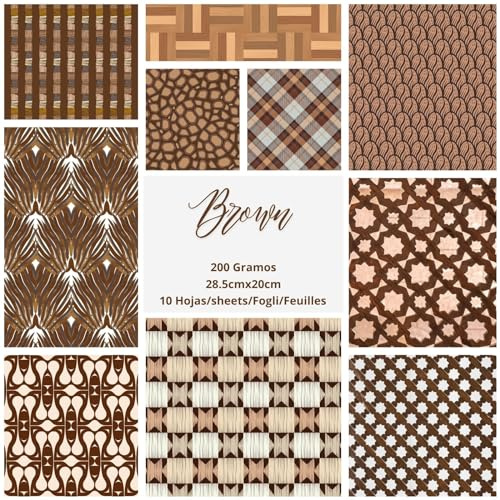 ASENME Scrapbooking-Papierset, 10 Designs, A4-Format Papier (Braun, 10 Einheiten)