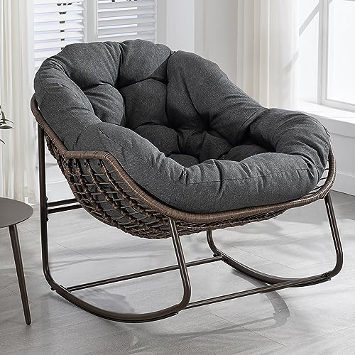 Villeston Outdoor Patio Schaukelstühle, Anthrazit | Übergroßer Papasan-Schaukelstuhl mit Kissen, Ei-Schaukelstuhl für Wohnzimmer, Veranda, Garten, Terrasse und Hinterhof