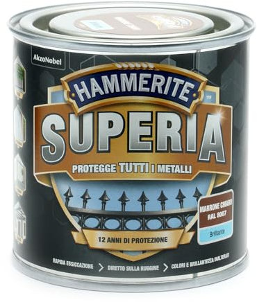 Hammerite Superia smalto metallo antiruggine interno e esterno, Brillante Marrone Chiaro, 250 ml