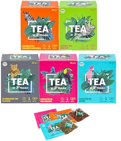Tchibo Tee „TEA by Tchibo“ Probierbox Verschiedene Sorten Pfefferminz-, Früchte-, Schwarz- und Grüntee Vorratspack Maxipack Teebox, 100 Stück – 5 x 20 Teebeutel, Natürliche Zutaten, Nachhaltiger Anbau