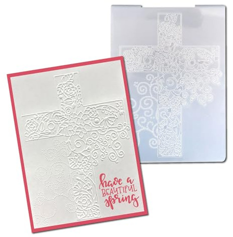 arriettycraft Kunststoff-Prägeschablonen mit Blumen-Kreuz, zur Kartenherstellung, christliches Kreuz, Prägeschablone für Scrapbooking, Seiten, Papierbasteln, Tondekoration