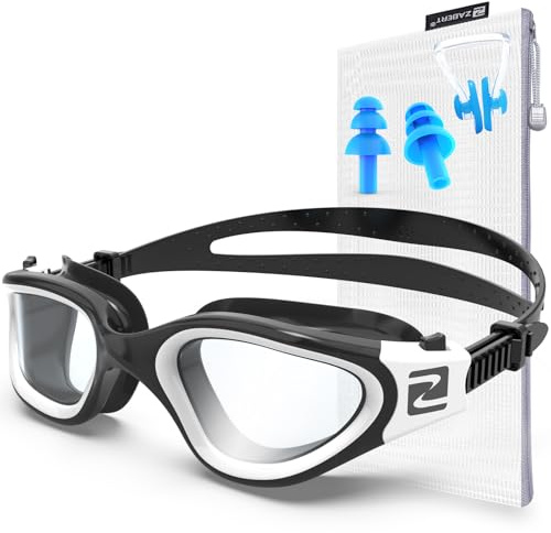 ZABERT Simglasögon för män kvinnor vuxna, W1 professionella dykglasögon simglasögon anti-dimma UV400-skydd, tävling triathlon pool, svart vita klara glas