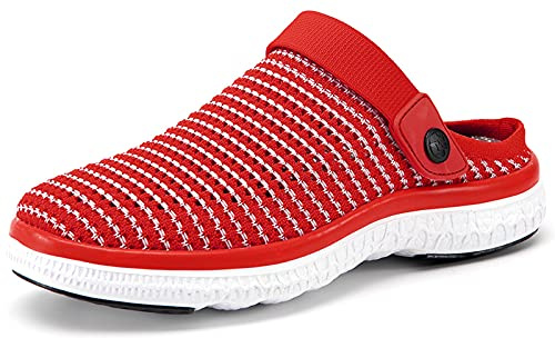 Träskor Sabot Män Kvinnor Strand Trädgård Tofflor Mesh Andningsbara Clogs Strandskor Sommar Sandaler Halkfria Platta Tofflor, Röd B, 41 EU