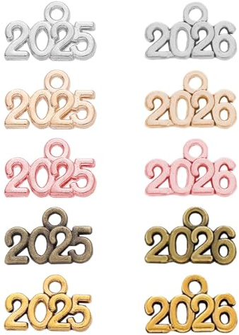 100 Pcs 2025 2026 Jahr Charms Legierung 3D Metall Quaste Jahr Nummer Charm Jahr Anhänger Signet Charms Zubehör Schlüsselanhänger Glücksbuchstabe Anhänger für Armband Quaste DIY Schmuckherstellung
