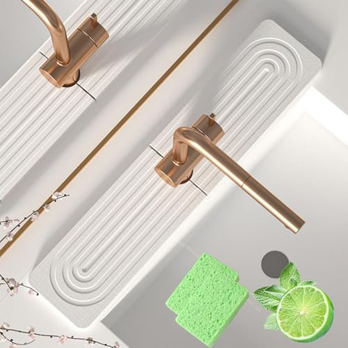GLSAYZU Contour De Robinet De Cuisine,Contour Robinet Evier Cuisine, Tapis De Robinet Cuisine, Tapis Robinet Absorbant Diatomite, Tapis pour Robinet De Cuisine (White, 40 * 10cm)