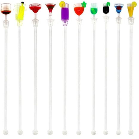 10Pcs Cocktail Drinks Tropical Drink Stirrers Acrylic Cocktail Cute Cocktail Sticks Drink Mixer Bar Stirring Mixing with Colorful Miniature Accessory