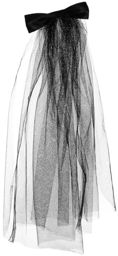 Beavorty Épingle à cheveux en voile à nœud noir Halloween (noir) bandeau halloween diadème halloween tapis voile de mariée avec clip pour halloween long avec clip Engrener Black