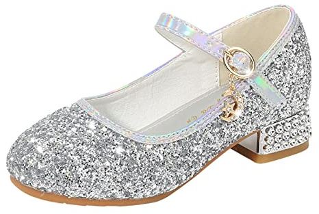 LOIJMK Zapatos de tacón de princesa con purpurina para niña, sandalias de tacón alto, con lentejuelas, zapatos de princesa, zapatos de cosplay, fiestas, carnaval, bailar, Mary Jane, zapatos de boda