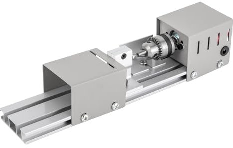 CHIMHOON Mini Drehmaschine, Metalldrehmaschine, Drehbank Tischdrehbank DIY Holzbearbeitung, mit High Precision Chuck Vielseitige Gravierklingen Staubschutz Einstellbare Geschwindigkeit