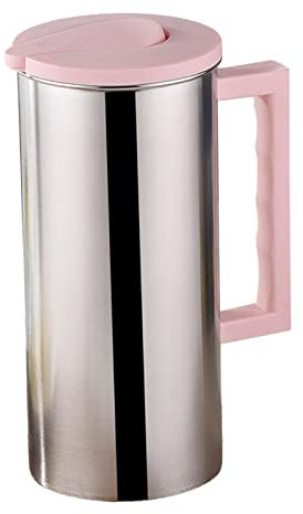 Jarra de agua de acero inoxidable de 1,6 L, con asa y tapa, jarras de metal para jugo, para café, restaurante, hotel (rosa)