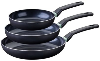 Fackelmann 9429550 Pfannen-Set, 2-teilig, antihaftbeschichtet, Keramikbeschichtung, 20, 24 und 28 cm, ohne PFAS, Pfanne ohne PFAS, Alu-Pfanne, Allherdpfanne, Induktionspfanne, Aluminium, Schwarz, Grün
