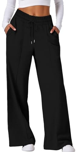 SEAUR Pantalon de Jogging à Jambes Larges pour Femme Droit Baggy Sport Pantalons avec Poches et Taille Élastique Printemps Automne - XXL