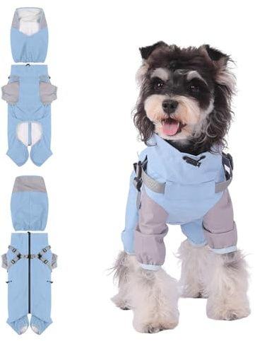 PETCUTE Hunde Regenmantel,Wasserdichter Hunde-Regenjacke mit Integriertem Geschirr,Abnehmbare Kapuze,Leicht, Doppellagig,4-Beine Haustier Poncho für kleine Mittelgroße und große Hund und Welpen,M