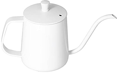 KIMISS Schwanenhalskaffeekessel mit Thermometer - Handtropfenkaffeekanne aus Edelstahl Zum Gießen über Tee und Kaffeebrauen (Weiß 600 ml)