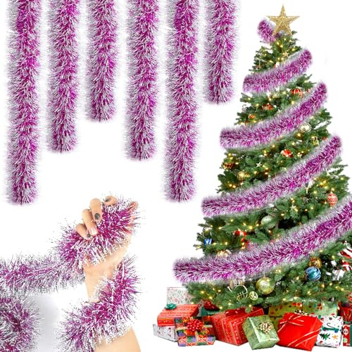 5 Stück Weihnachtsgirlande, 2M Lametta Weihnachtsbaum Girlande, Künstliche Tannengirlande Outdoor, Weihnachtsdeko Girlande, für Weihnachten Party Weihnachtsbaum Weihnachtsdeko (Rosa)