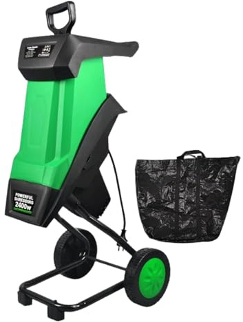 Trituradora de jardín eléctrica de 2400 W, trituradora Multifuncional de Hojas y Ramas de 4500 RPM con Bolsa recolectora de 50 L, trituradora de Compost, Capacidad de Corte de 39 mm(No Cord)