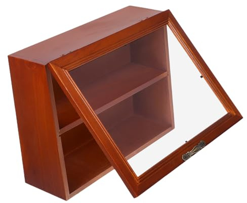 LOORGVEL Vintage Vitrine Aus Massivholz Mit Acryl Frontklappe Tisch Displayständer Für Kleine Figuren Sammlerstücke Kompakter Organizer Für Schreibtisch Und Wohnraum
