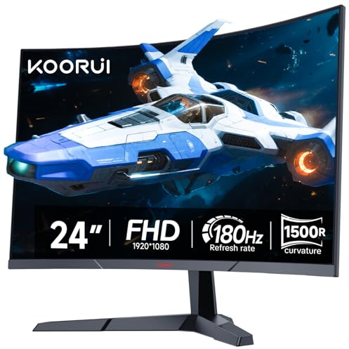 KOORUI 24 Pouces Écran Gaming,FHD VA 1500R Screen, 180 Hz ecran incurvé,Adaptive-Sync, VESA 100 * 100mm,2xHDMI 2.0 et 1xDisplayPort 1.2
