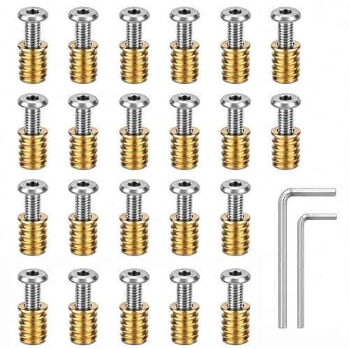 Zynthor M6 Furniture Fixing Connector Set, 20PCS M6 x 20mm Hex Socket Bolts with 20PCS M6 x 15mm Threaded Insert Nuts and 2 Allen Keys for Bed Frames, Chairs, Tables and Cabinets