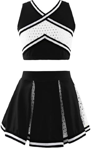 EURDFHY Cheerleader Kostüm Mädchen Cheerleader Dance Set Uniform Ärmelloses Top Vorne V-Ausschnitt Mit Elastischem Bund Rock Cheerleading(Black,8)